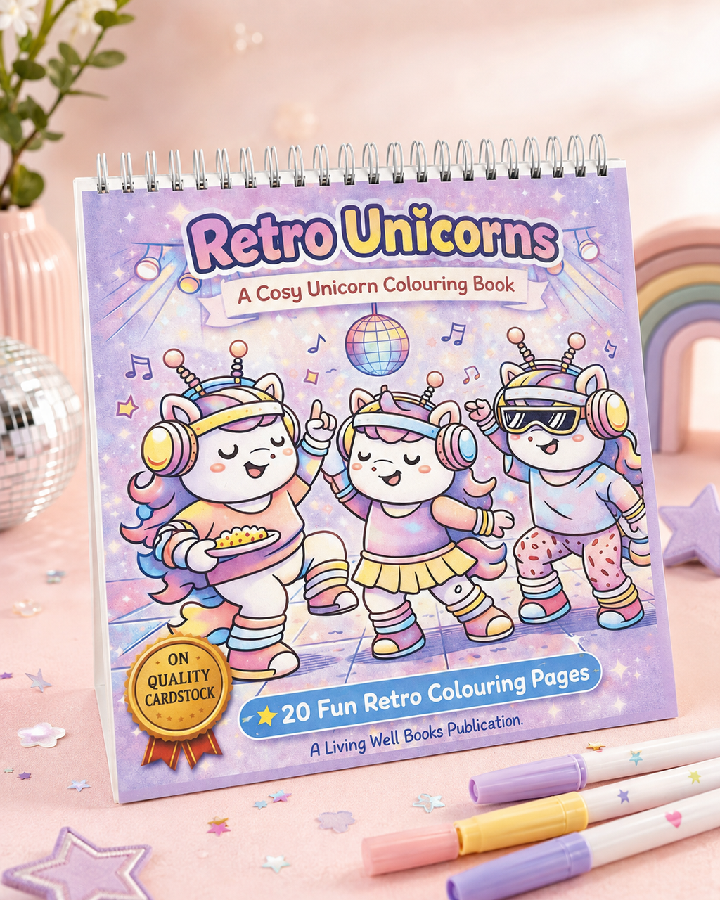 Retro Unicorns Colouring Book – Instant Digital Download | 80s Adult Colouring Pages