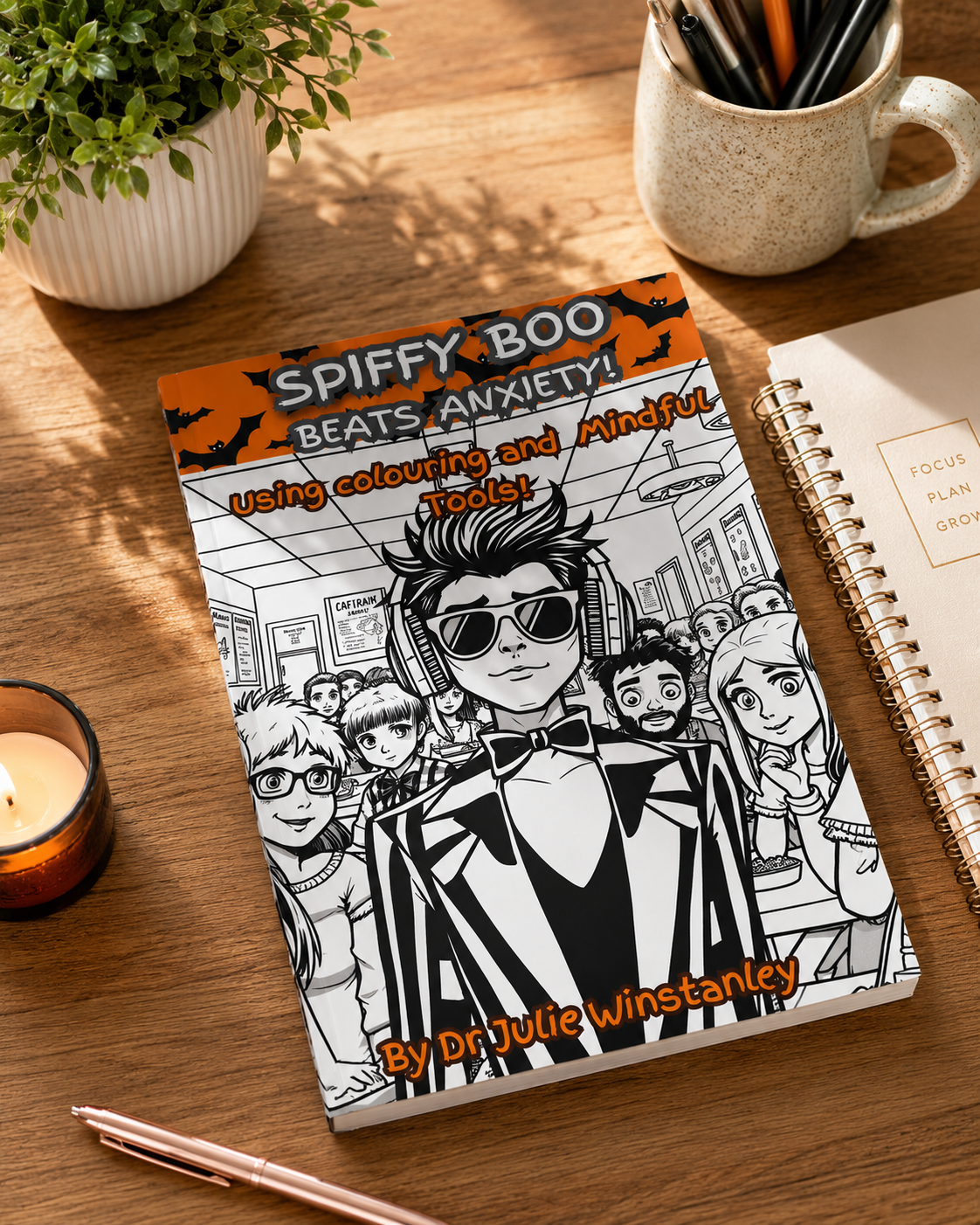 Spiffy Boo Beats Anxiety! | Colouring & Mindful Tools for Anxiety Digital Download Book 142 pages